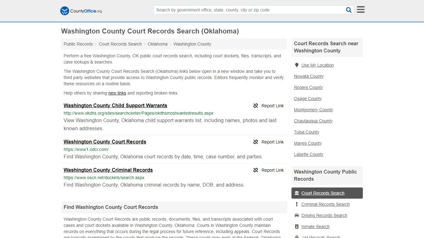 Washington County Court Records Search (Oklahoma) - County Office