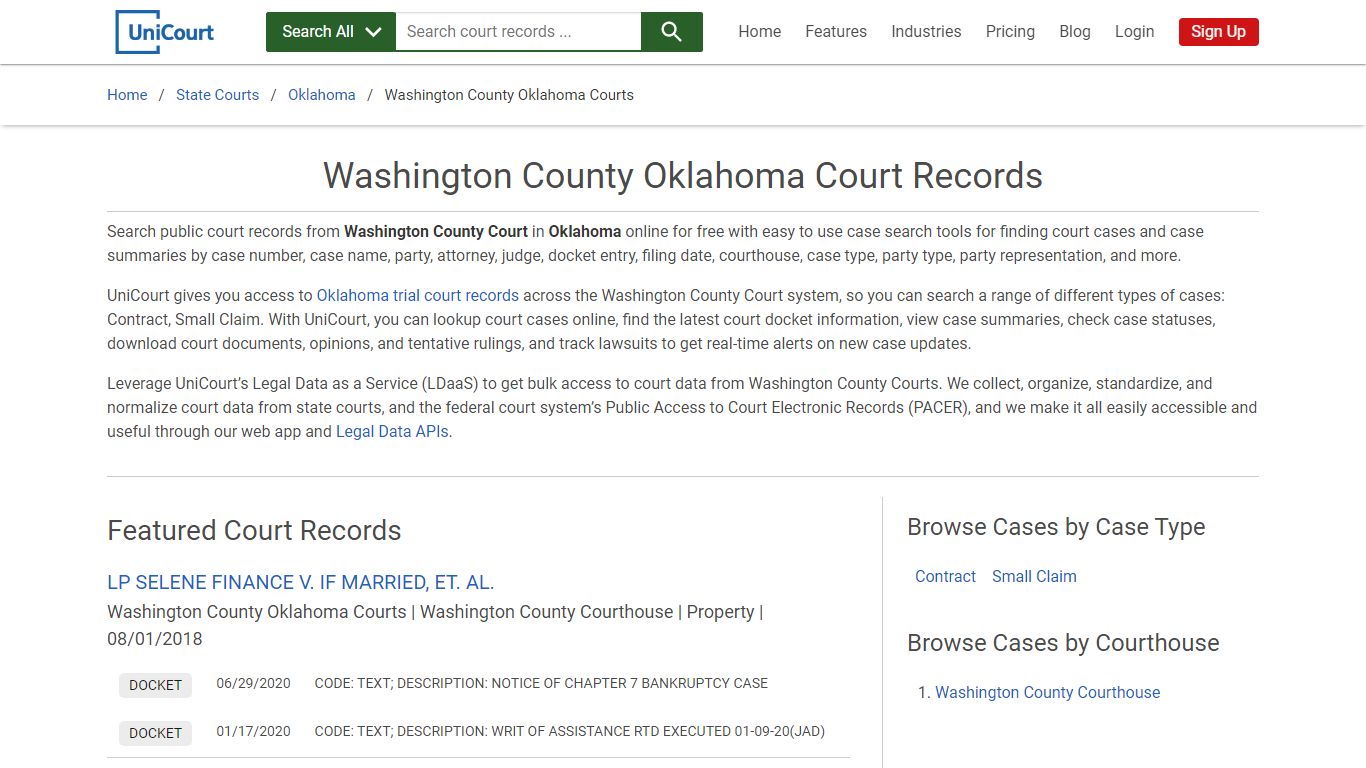 Washington County Oklahoma Court Records | Oklahoma | UniCourt